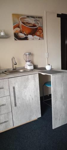 a kitchen counter with a sink and a bowl on the wall at KASA An in Machala