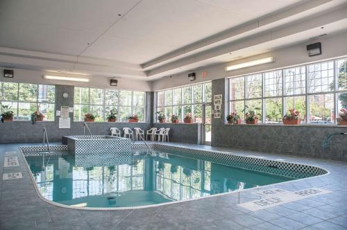 a large swimming pool in a building with windows at Comfort Inn Lundy's Lane in Niagara Falls