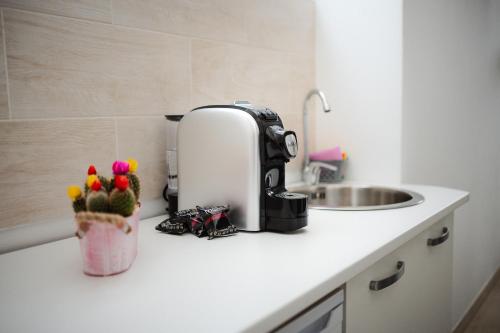 a coffee maker sitting on a counter next to a sink at Puglia Mar in Mola di Bari