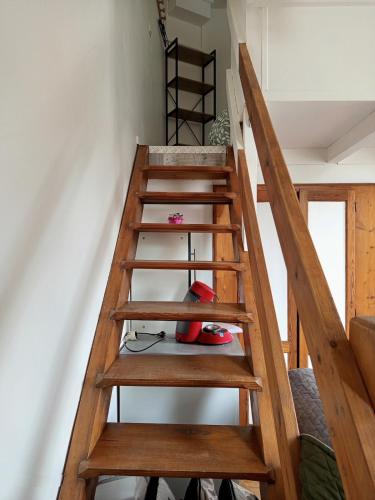a ladder leading up to a loft in a room at Langon centre - Wi-Fi - 1 à 4 voyageurs in Langon