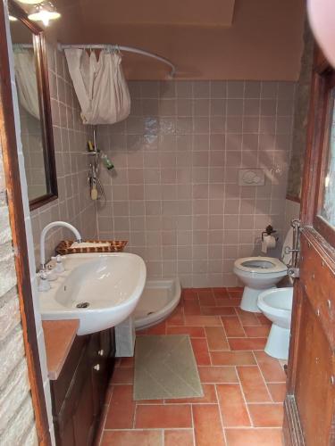 a bathroom with a sink and a toilet at Le Due Querce in Vicolo Rancolfo