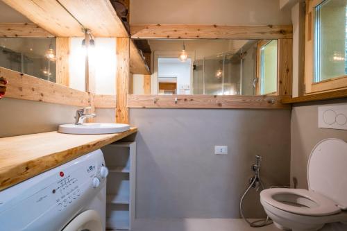 Un baño pequeño con inodoro y lavabo. en La Casa Nel Bosco - Natura & Relax, en Eclause