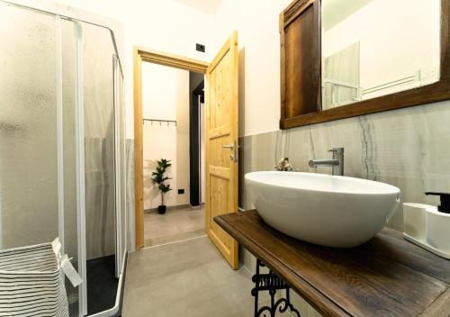 un bagno con un lavandino bianco e una doccia di Residence La Corte - Bilocale 3 a Novara