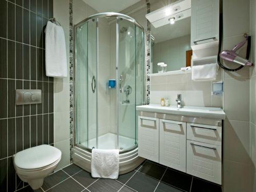 イスタンブールにあるRetropera Hotelのバスルーム(シャワー、トイレ、シンク付)
