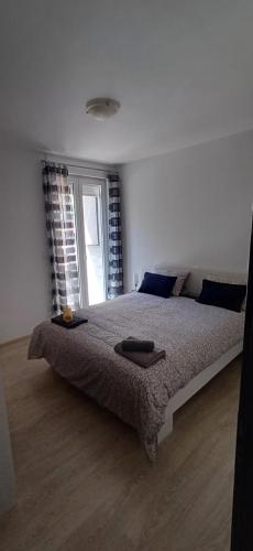 a bedroom with a large bed with a window at Fazana SS in Fažana