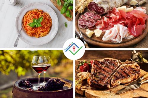 a collage of different pictures of food and wine at La Casa Di Nico by TuscanyWeGo in Capannori