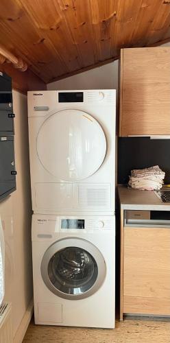 a washer and dryer in a small kitchen at Naglhof in Gottsdorf
