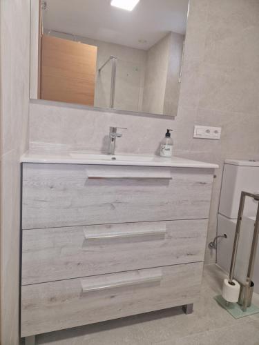 a bathroom with a sink and a mirror at EMILIA -Claudio Moyano in Valladolid