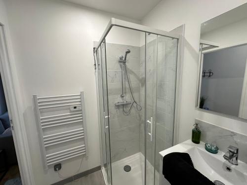 une salle de bain avec une douche, des toilettes et un lavabo dans l'établissement Pause Douceur en Ville - 292, à Rouen