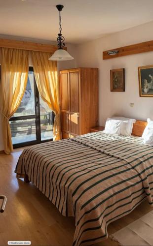 a bedroom with a large bed and a window at Hotel Ieremia Movila in Suceviţa