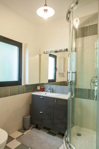 une salle de bain avec un lavabo et une douche dans l'établissement Maison Blanche, à Nîmes