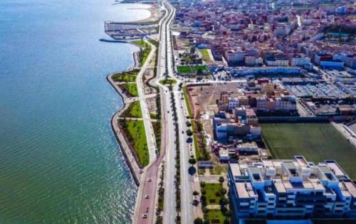 an aerial view of a highway next to the water at Marchica Bay 1 holiday Apartment in Nador