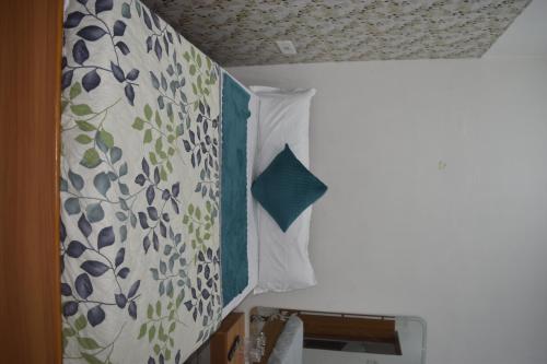a bedroom with a bed with a pillow and a curtain at Hotel the gangotri in Varanasi