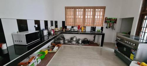 a kitchen with a sink and a counter top at Binuri villa in Demodera