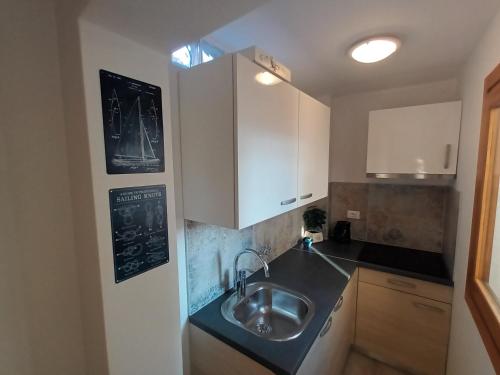 a kitchen with a sink and white cabinets at App Hedonist in Novigrad Istria
