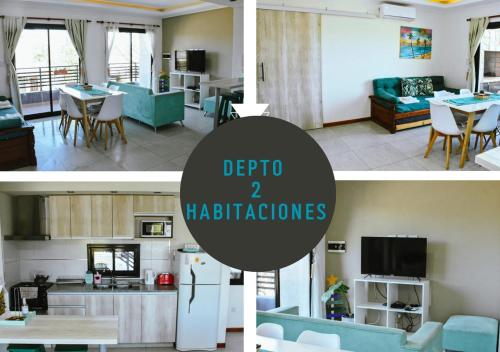 un collage de fotos de una cocina y una sala de estar en RIALTO dpto COCHERA Cubierta Asador individual, en Villa Mercedes