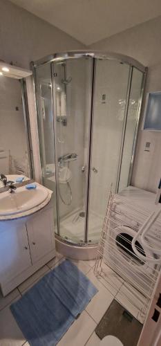 une salle de bain avec douche et lavabo dans l'établissement Charmant 28m proche de la mers, à Bormes-les-Mimosas