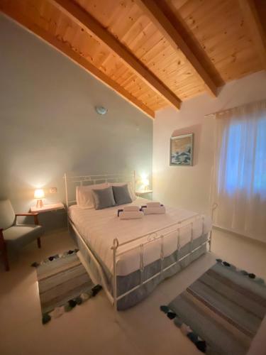 a bedroom with a bed and a desk and a window at Federico Villa in Khalikerí