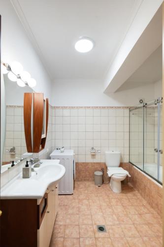 a bathroom with a sink and a toilet and a shower at A L' AISE STUDIOS in Apolpaina