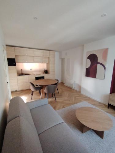 un salon avec un canapé et une table dans l'établissement Le Gally 40m2 Cœur de ville avec garage!, à Rodez