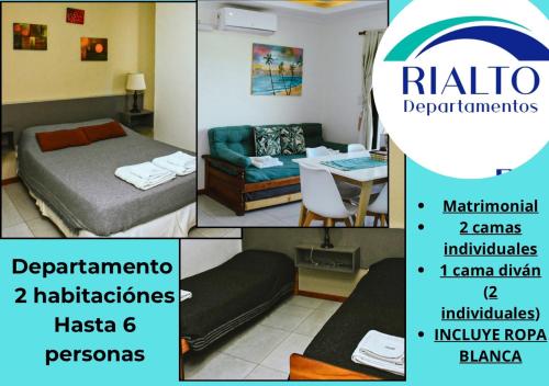 Un collage de cuatro fotografías de una habitación. en RIALTO dpto COCHERA Cubierta Asador individual, en Villa Mercedes