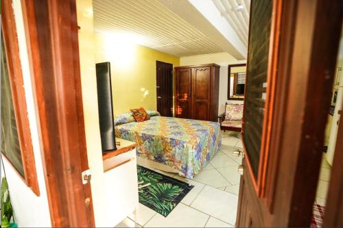 ein Schlafzimmer mit einem Bett und einem Fernseher in der Unterkunft KC's apartment in Gros Islet