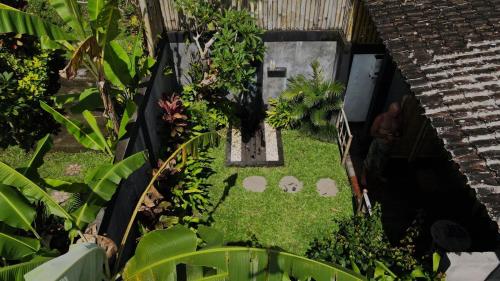 an overhead view of a garden with grass and plants at Kubu Damai Guest House in Jatiluwih