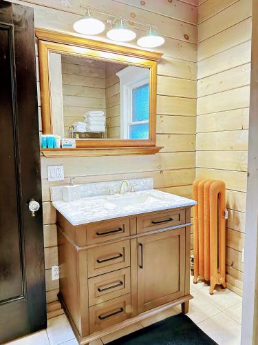 a bathroom with a sink and a mirror at Linwood Paradise Home in Buffalo