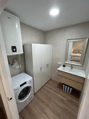 a small bathroom with a washing machine and a sink at Pintor Espinosa 3 loft in Córdoba