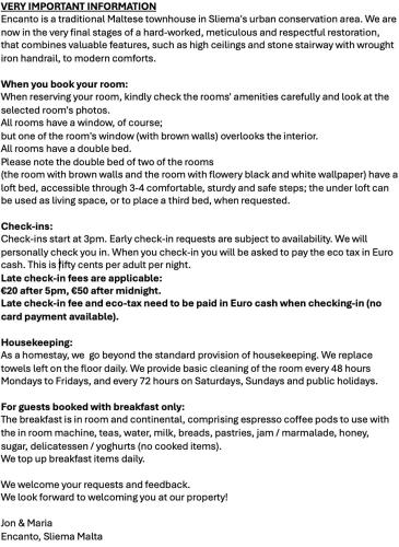 a document detailing the required documentation for a response to a request at Encanto Townhouse Sliema in Sliema
