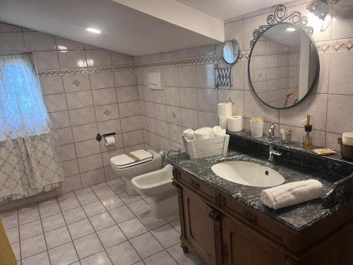 a bathroom with a sink and a toilet and a mirror at Incanto Chic B&B nelle Scuderie in Sacrofano