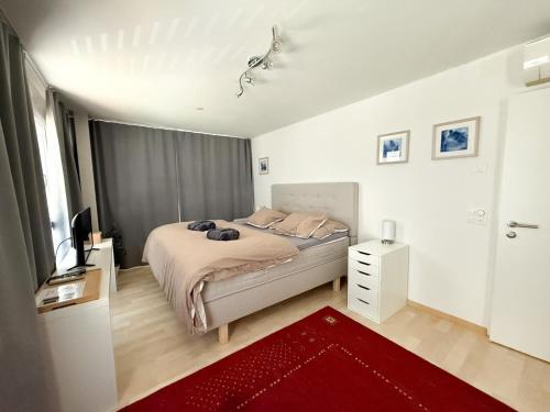 Postel nebo postele na pokoji v ubytování Wohnung mit Klimaanlage Zürich & Airport nah