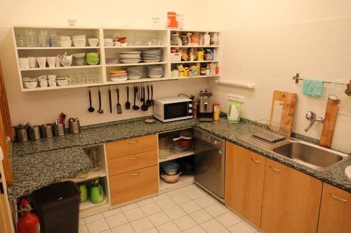 a kitchen with a sink and a counter top at U Fary in Jestrabi V Krkonosich