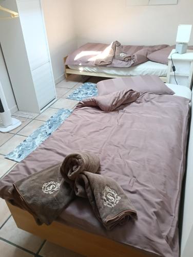 two beds in a room with towels on them at CASA ELISA in Cavaglio San Donnino