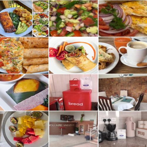 Un collage de diferentes imágenes de comida en platos. en The Abode2 Entebbe, en Entebbe