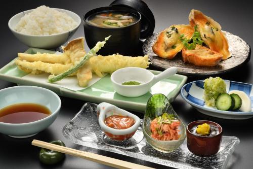 a tray of food with different types of food at Komatsu-kan Kofu-tei in Matsushima