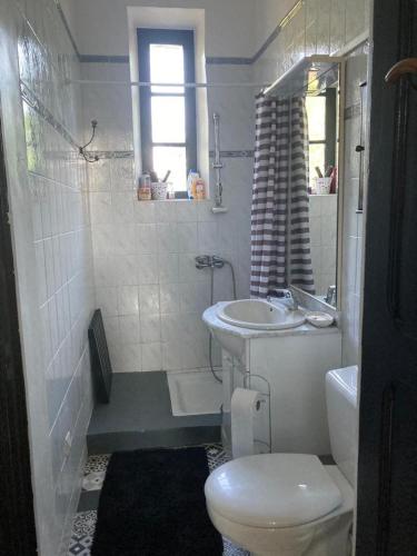 une salle de bain blanche avec des toilettes et un lavabo dans l'établissement Riverside serenity, à Chandolas