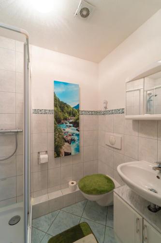 a bathroom with a sink and a shower at Ferienvilla Drechsler in Pockau