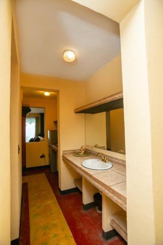 a bathroom with a sink and a mirror at Lake Arenal Hotel & Brewery in Tilarán