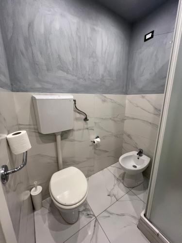 a white bathroom with a toilet and a sink at Lion University & Youth Hostel Milano in Milan