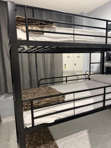 a set of three bunk beds in a room at Lion University & Youth Hostel Milano in Milan