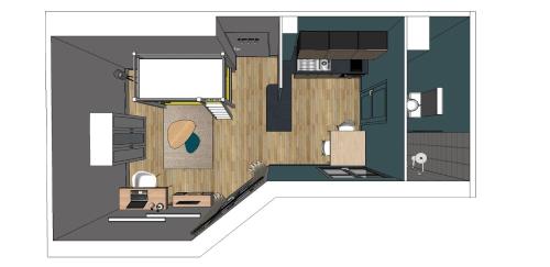 un schéma d'un salon avec une pièce dans l'établissement Grand studio centre historique, à Vichy