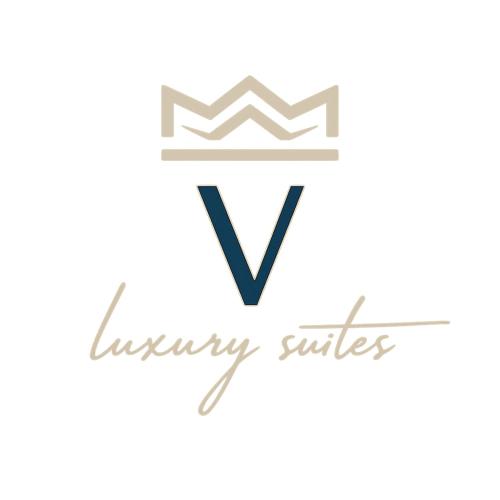 a letter v logo with a crown on a white background at V Luxury Suites Toroni 1 in Toroni