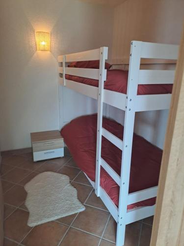 quelques lits superposés dans une chambre dans l'établissement Appartement de montagne, à Habère-Poche