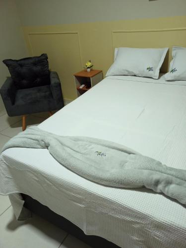 a bedroom with a large white bed and a chair at NORTE HOTEL Guaraciaba in Inhussu