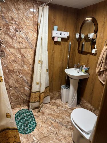 ein Badezimmer mit Dusche, Toilette und Waschbecken in der Unterkunft DiliHome in Dilidschan