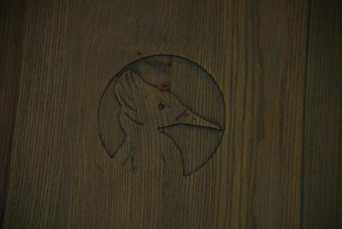 a drawing of an elephant on a wooden table at Quelli del Picchio in Cupramontana