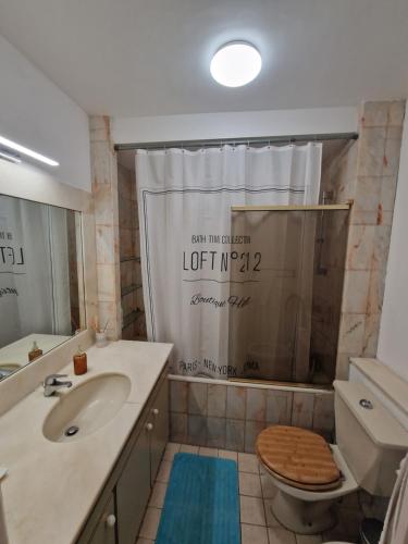 une salle de bain avec un lavabo, des toilettes et une douche dans l'établissement Lory's home, à Nice