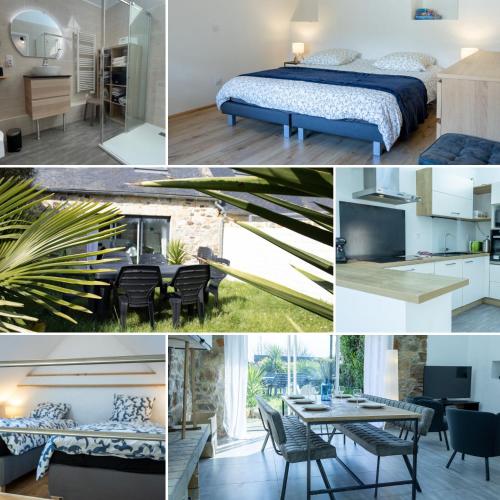 un collage de photos d'une chambre et d'une pièce dans l'établissement Ty Eol - WiFi - Authentique, à Camaret-sur-Mer