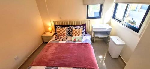 a small bedroom with a bed and a sink at AFRODITI APARTMENTs in Perivolia